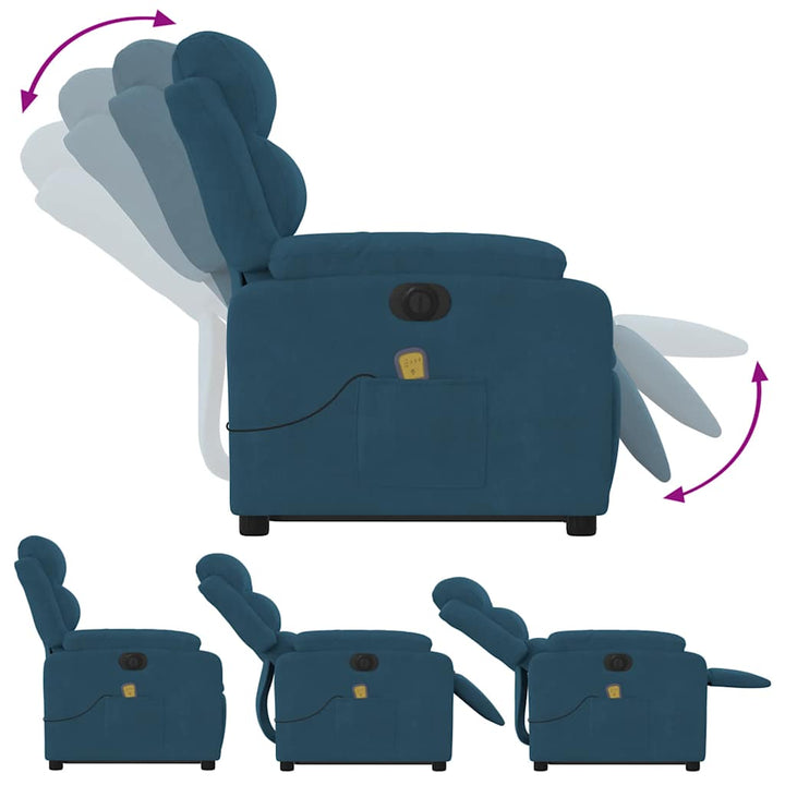 massagestol med løftefunktion velour blå