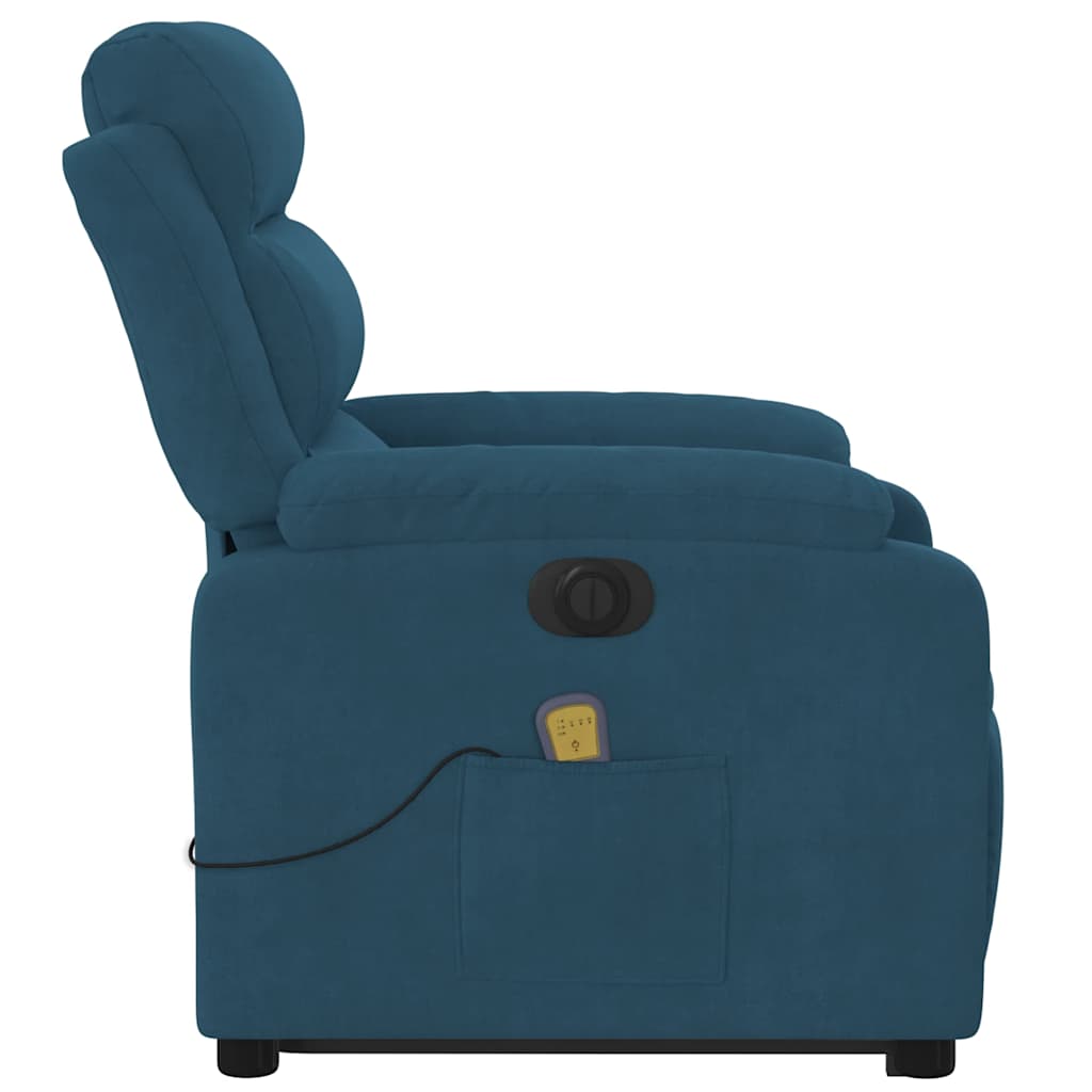 massagestol med løftefunktion velour blå