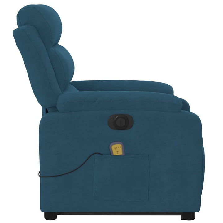 massagestol med løftefunktion velour blå
