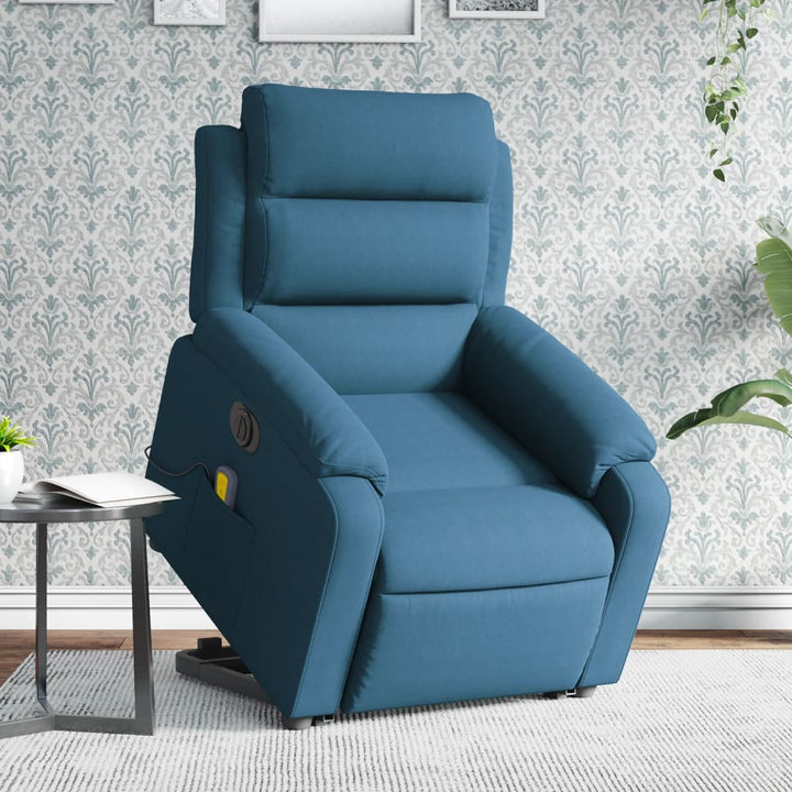 massagestol med løftefunktion velour blå