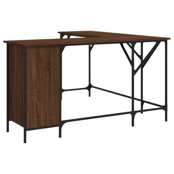 skrivebord 141x141x75 cm konstrueret træ brun egetræsfarve