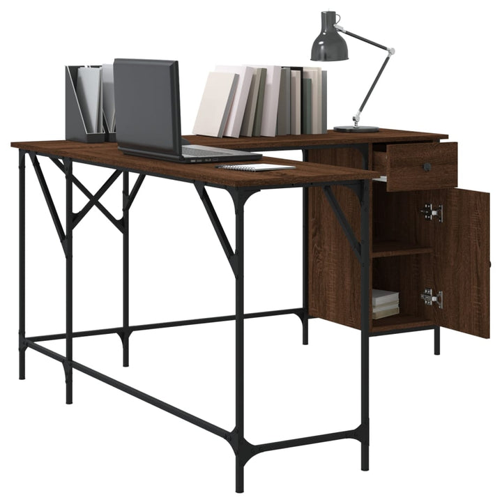 skrivebord 141x141x75 cm konstrueret træ brun egetræsfarve