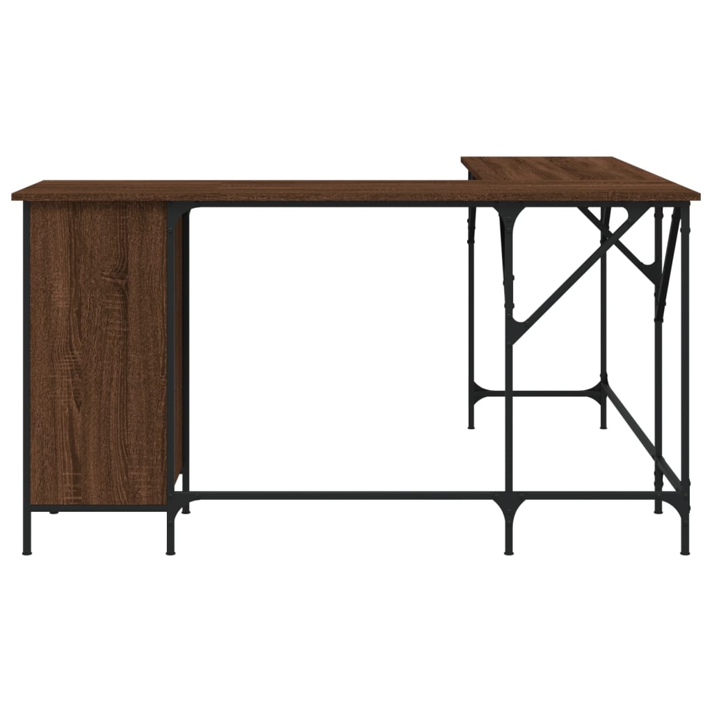 skrivebord 141x141x75 cm konstrueret træ brun egetræsfarve