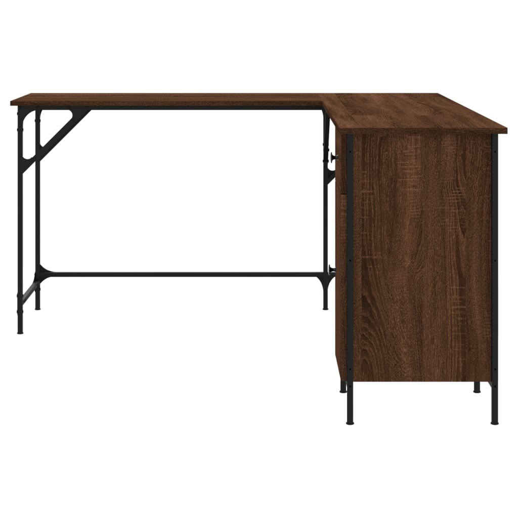 skrivebord 141x141x75 cm konstrueret træ brun egetræsfarve