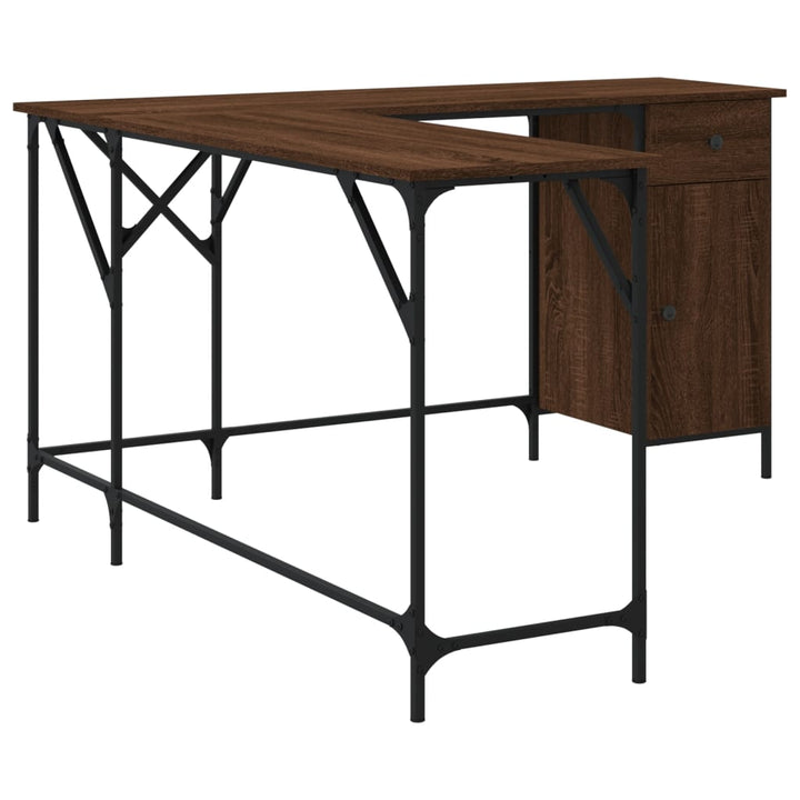 skrivebord 141x141x75 cm konstrueret træ brun egetræsfarve