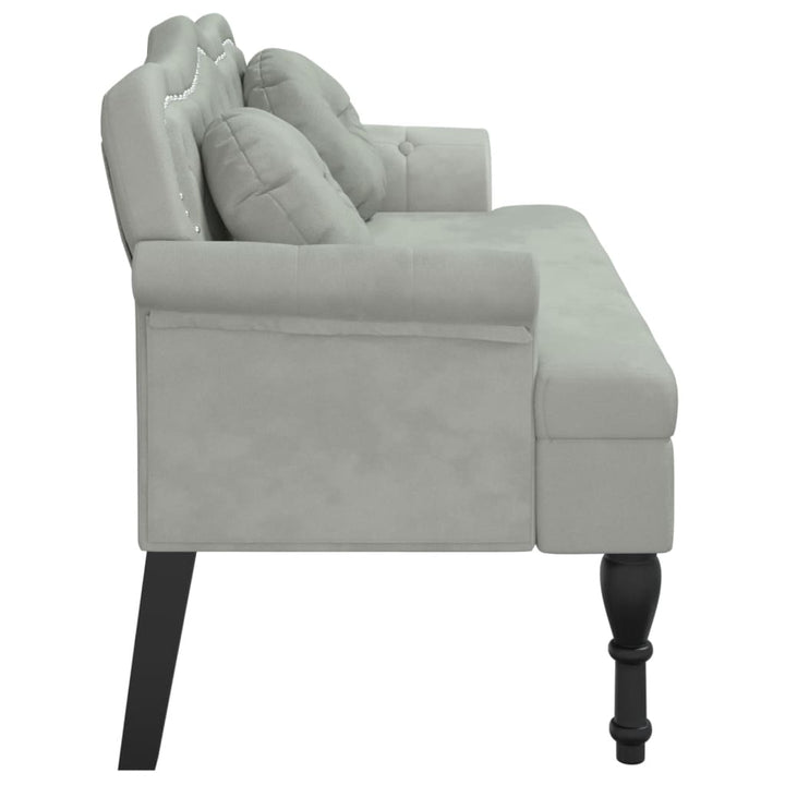 bænk med hynder lysegrå 120,5x65x75 cm fløjl