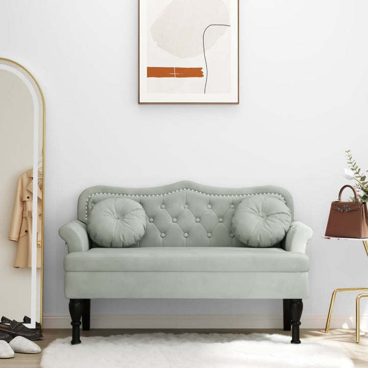 bænk med hynder lysegrå 120,5x65x75 cm fløjl