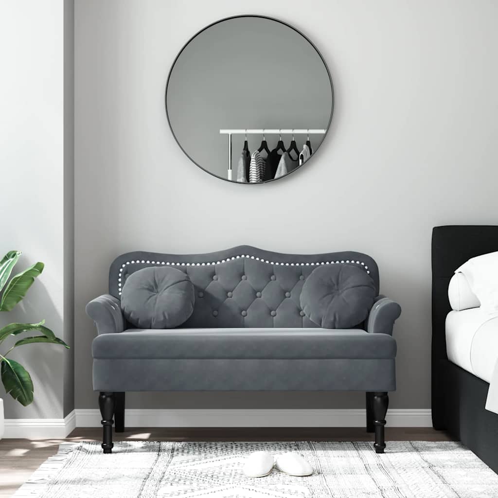 bænk med hynder mørkegrå 120,5x65x75 cm fløjl