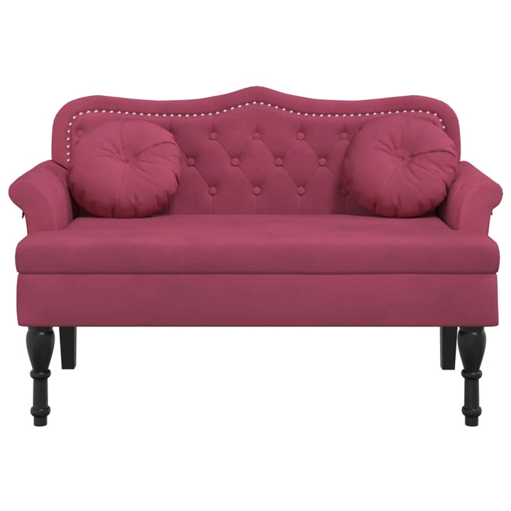bænk med hynder 120,5x65x75 cm velour vinrød