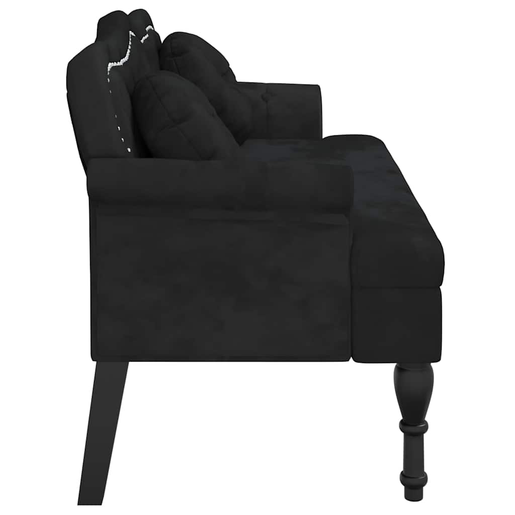 bænk med hynder sort 120,5x65x75 cm fløjl