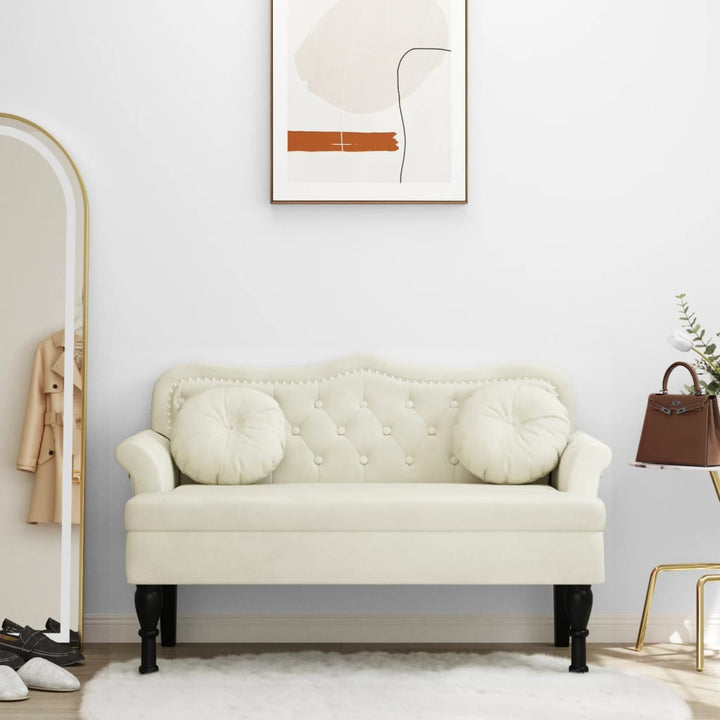 bænk med hynder 120,5x65x75 cm velour creme