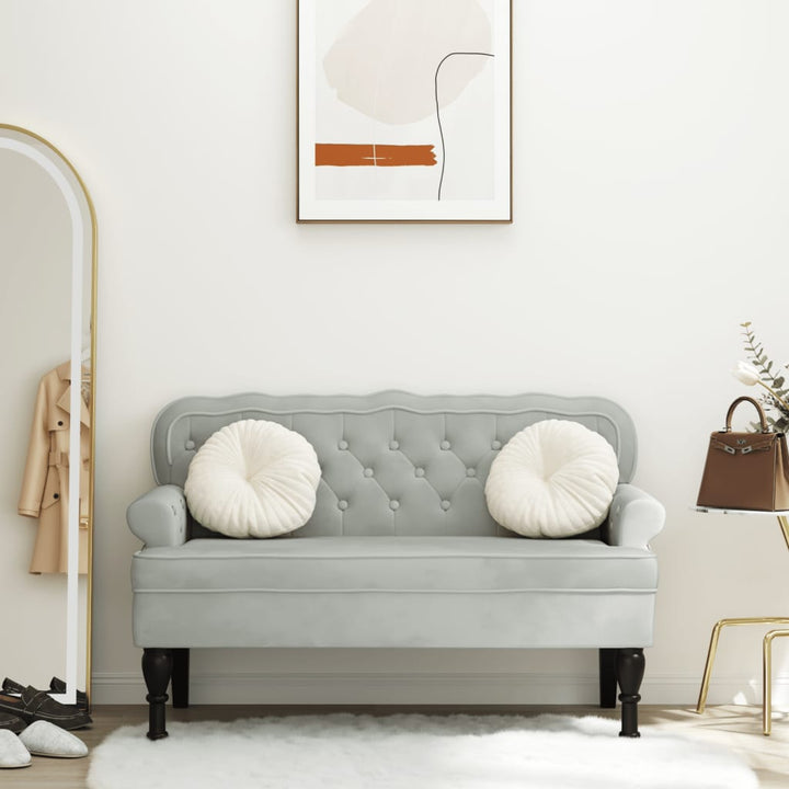 bænk med ryglæn lysegrå 119,5x64,5x75 cm fløjl