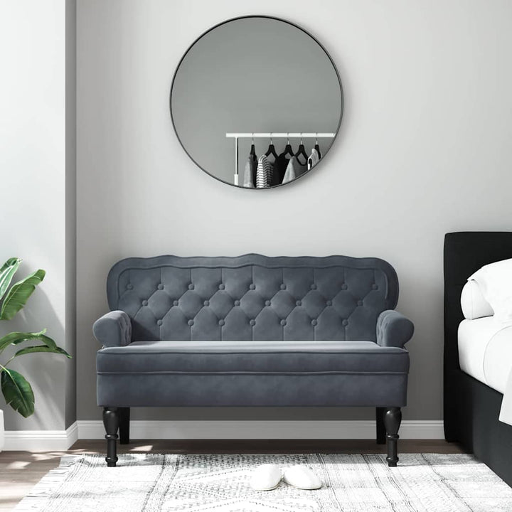 bænk med ryglæn 119,5x64,5x75 cm velour mørkegrå