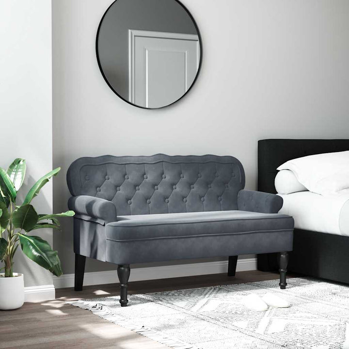 bænk med ryglæn 119,5x64,5x75 cm velour mørkegrå