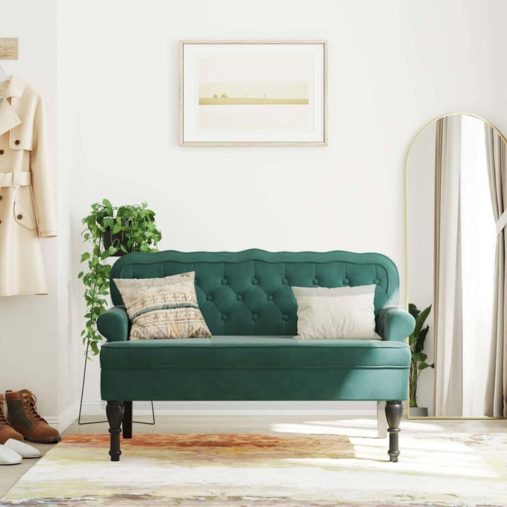 bænk med ryglæn 119,5x64,5x75 cm velour mørkegrøn