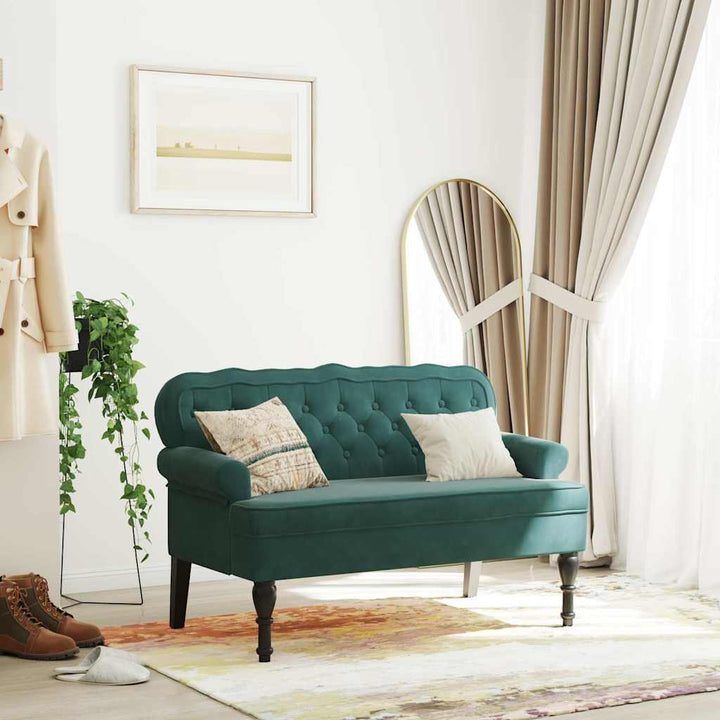 bænk med ryglæn 119,5x64,5x75 cm velour mørkegrøn