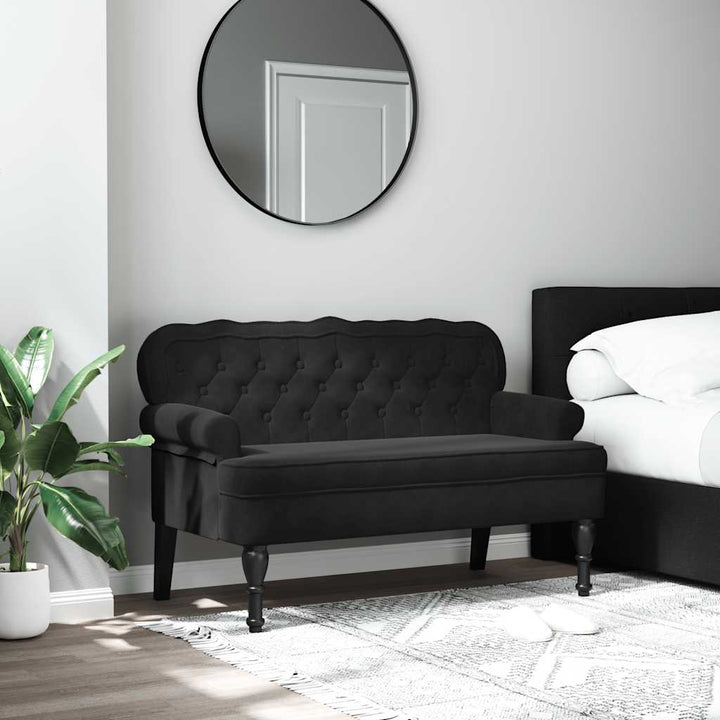 bænk med ryglæn sort 119,5x64,5x75 cm fløjl