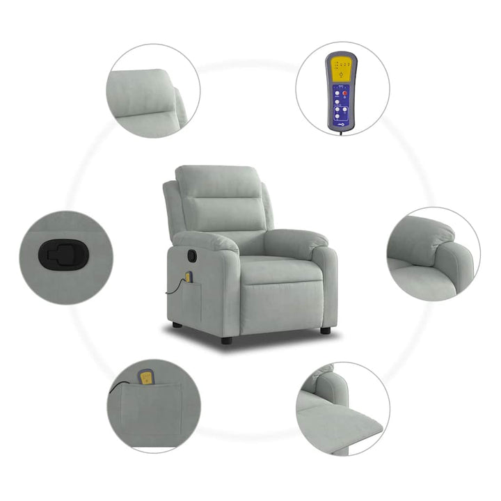 massagestol velour lysegrå