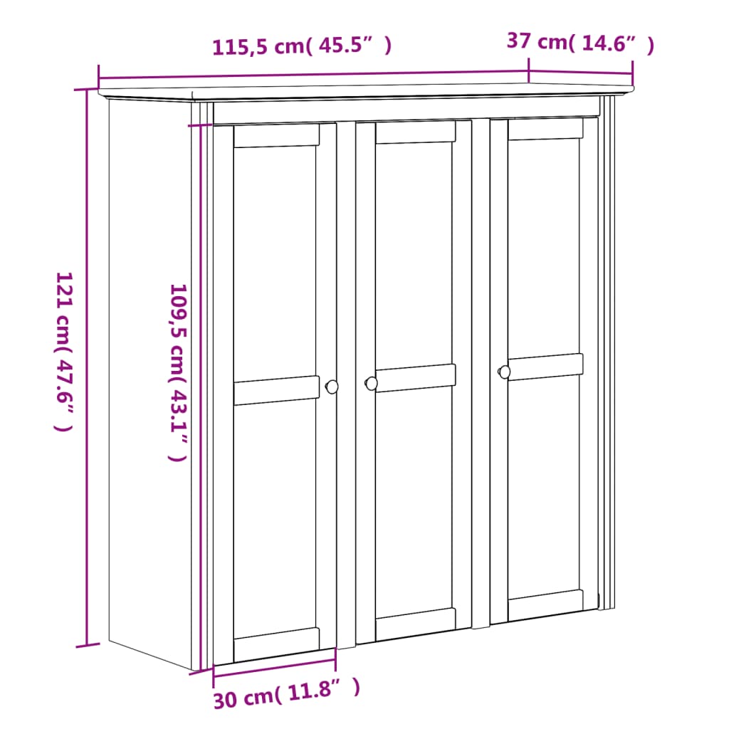 skænk BODO 115,5x43x200,5 cm massivt fyrretræ hvid og brun