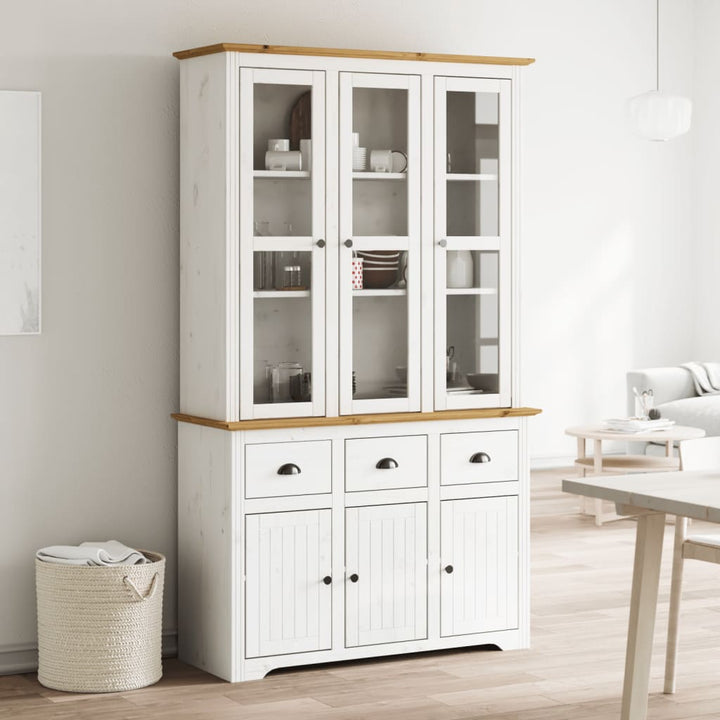 skænk BODO 115,5x43x200,5 cm massivt fyrretræ hvid og brun