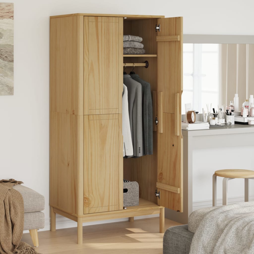 klædeskab FLORO 77x53x171 cm massivt fyrretræ gyldenbrun