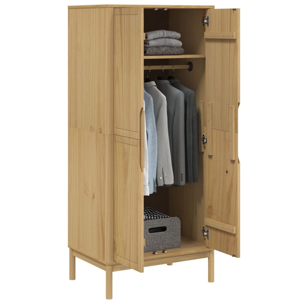 klædeskab FLORO 77x53x171 cm massivt fyrretræ gyldenbrun