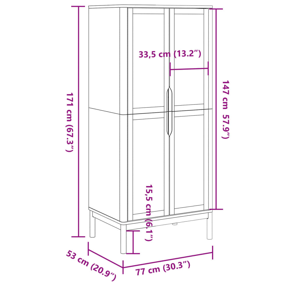 klædeskab FLORO 77x53x171 cm massivt fyrretræ gyldenbrun