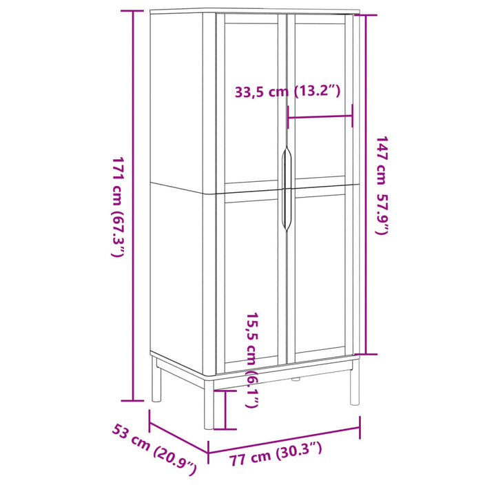 klædeskab FLORO 77x53x171 cm massivt fyrretræ gyldenbrun