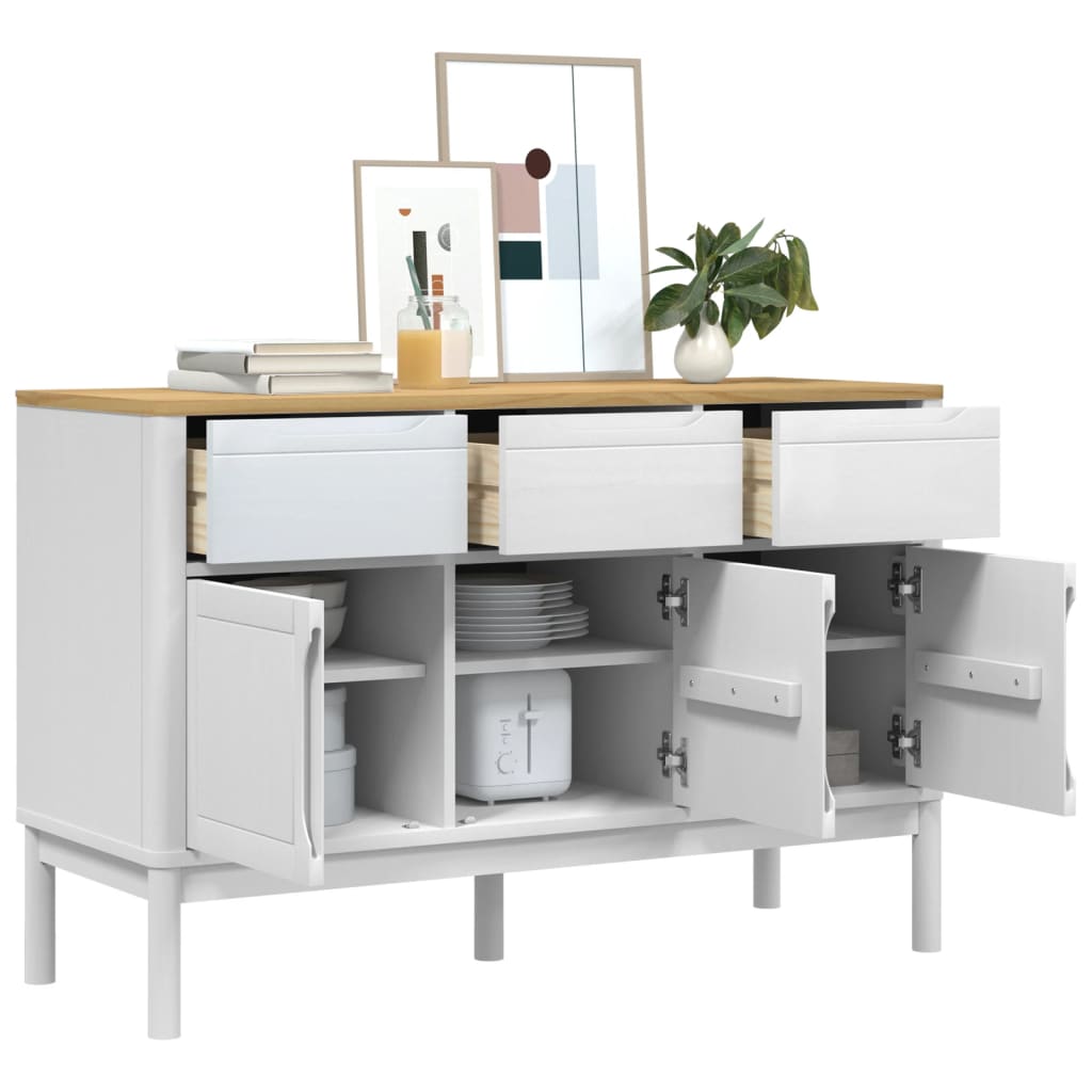 skænk FLORO 114x43x74 cm massivt fyrretræ hvid