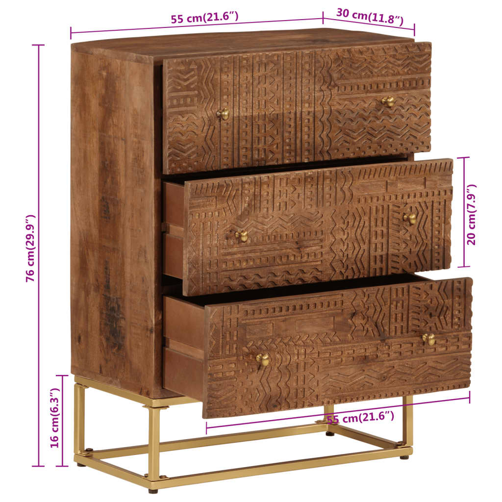 kommode 55x30x76 cm massivt mangotræ og jern