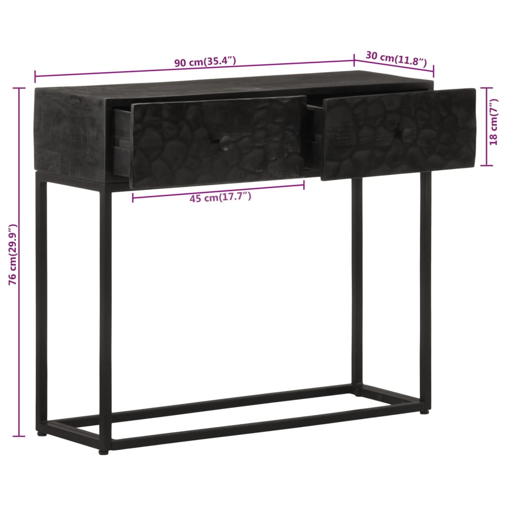 konsolbord 90x30x76 cm massivt mangotræ og jern sort