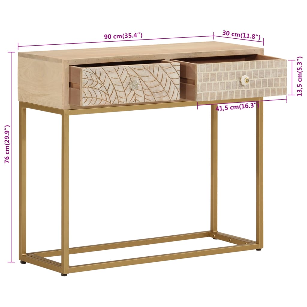 konsolbord 90x30x76 cm massivt mangotræ og jern