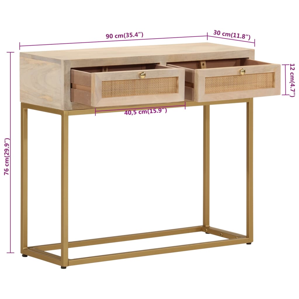konsolbord 90x30x76 cm massivt mangotræ og jern
