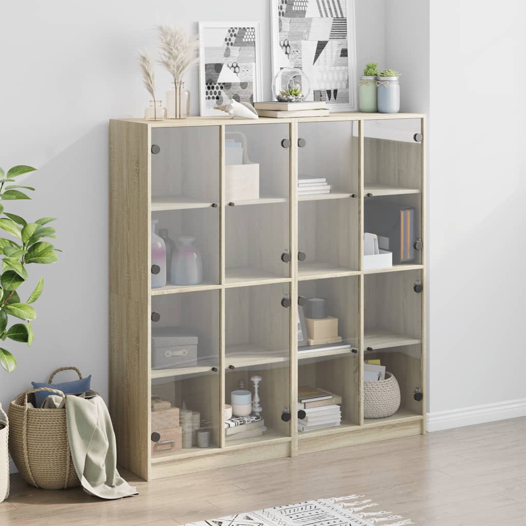bogreol med låger 136x37x142 cm konstrueret træ sonoma-eg