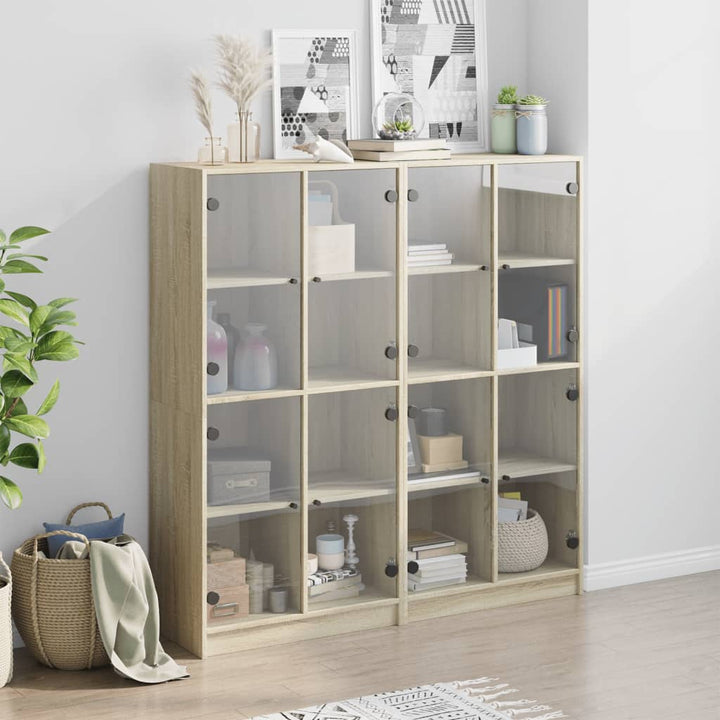 bogreol med låger 136x37x142 cm konstrueret træ sonoma-eg