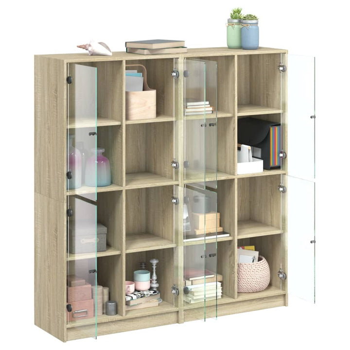 bogreol med låger 136x37x142 cm konstrueret træ sonoma-eg