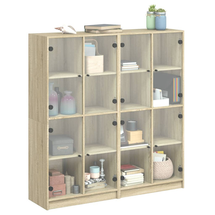 bogreol med låger 136x37x142 cm konstrueret træ sonoma-eg