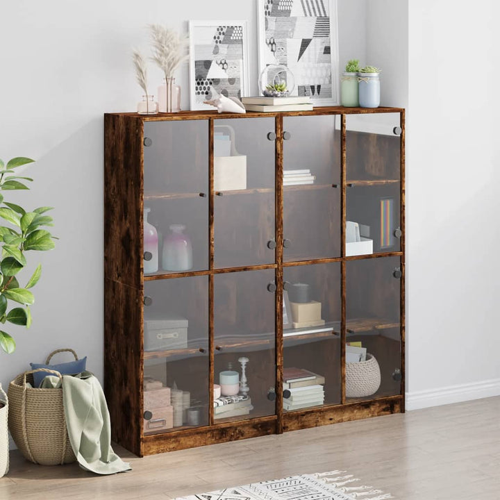 bogreol med låger 136x37x142 cm konstrueret træ røget egetræ