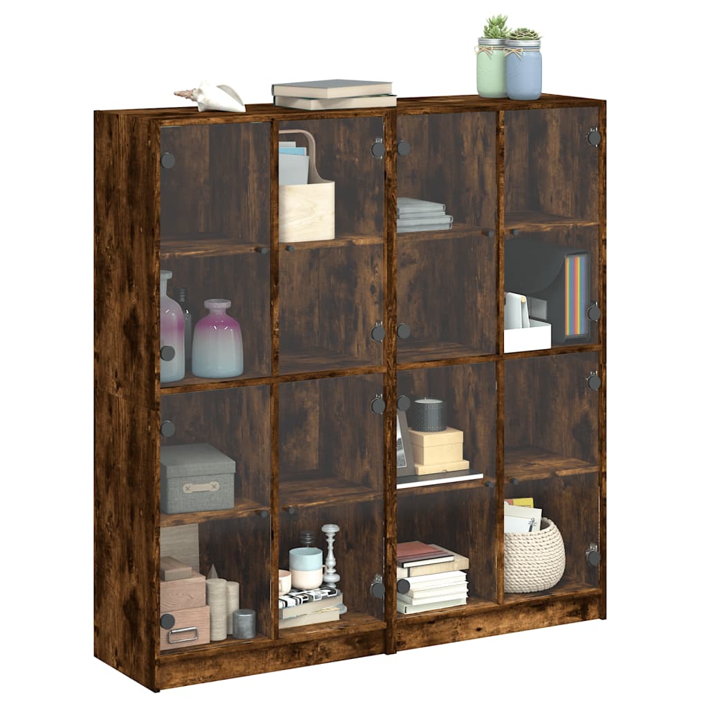 bogreol med låger 136x37x142 cm konstrueret træ røget egetræ