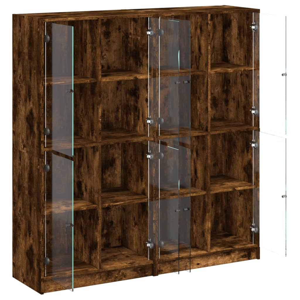 bogreol med låger 136x37x142 cm konstrueret træ røget egetræ