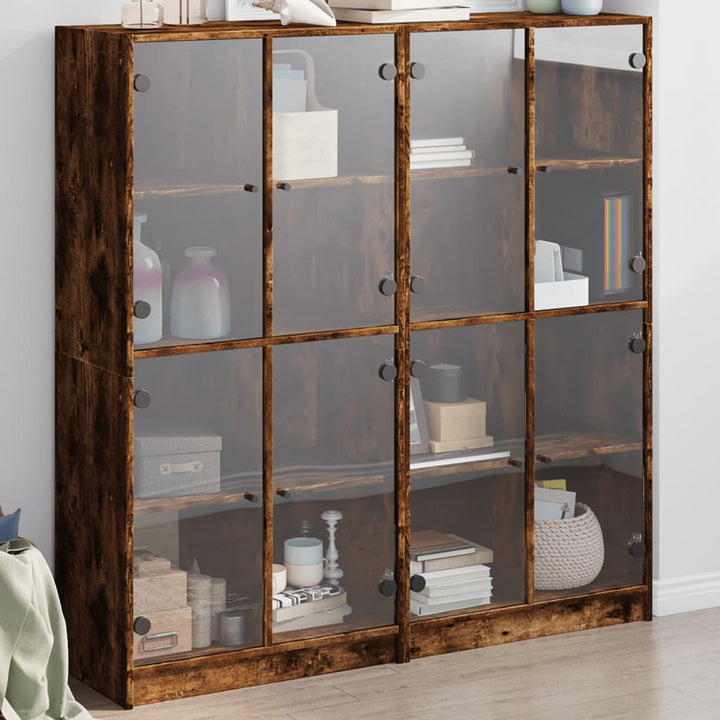 bogreol med låger 136x37x142 cm konstrueret træ røget egetræ