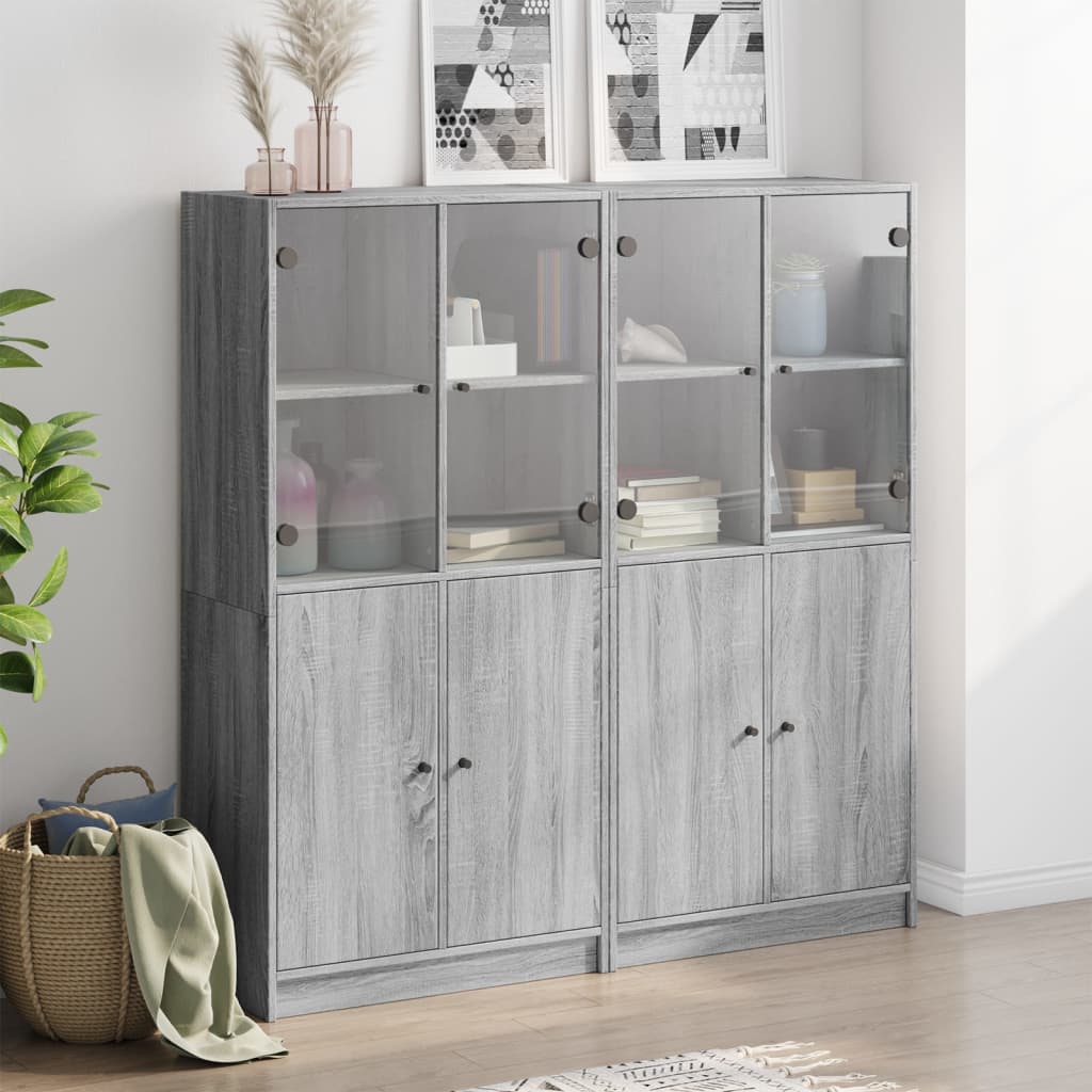 bogreol med låger 136x37x142 cm konstrueret træ grå sonoma