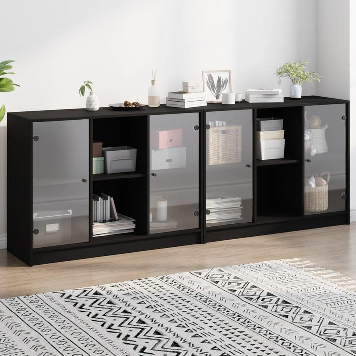bogreol med låger 204x37x75 cm konstrueret træ sort