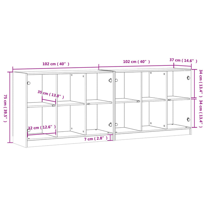 bogreol med låger 204x37x75 cm konstrueret træ sonoma-eg