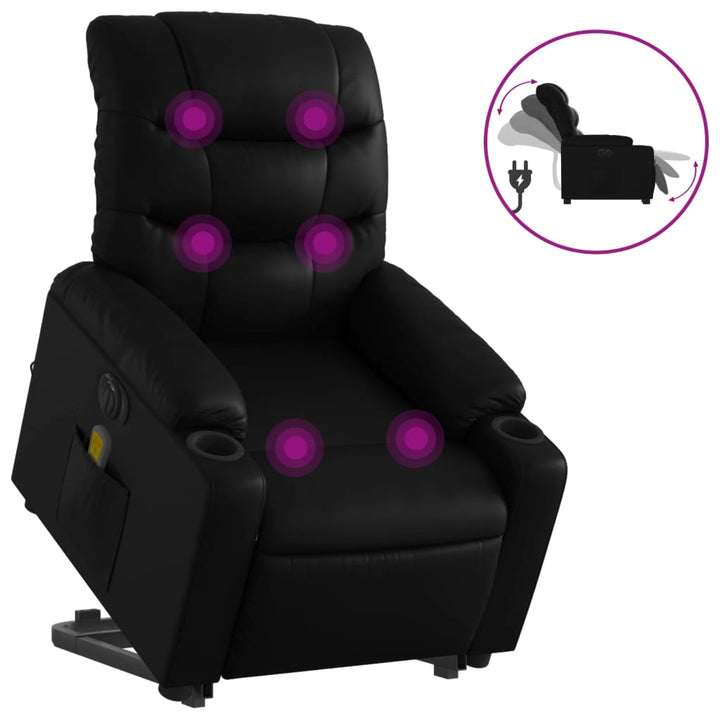 massagestol med løftefunktion kunstlæder sort