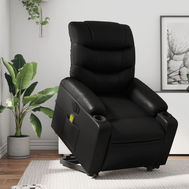massagestol med løftefunktion kunstlæder sort