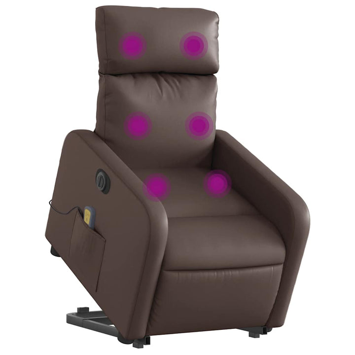massagestol med løftefunktion kunstlæder brun