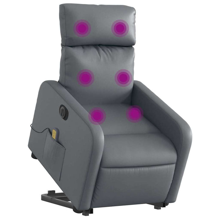 massagestol med løftefunktion kunstlæder grå