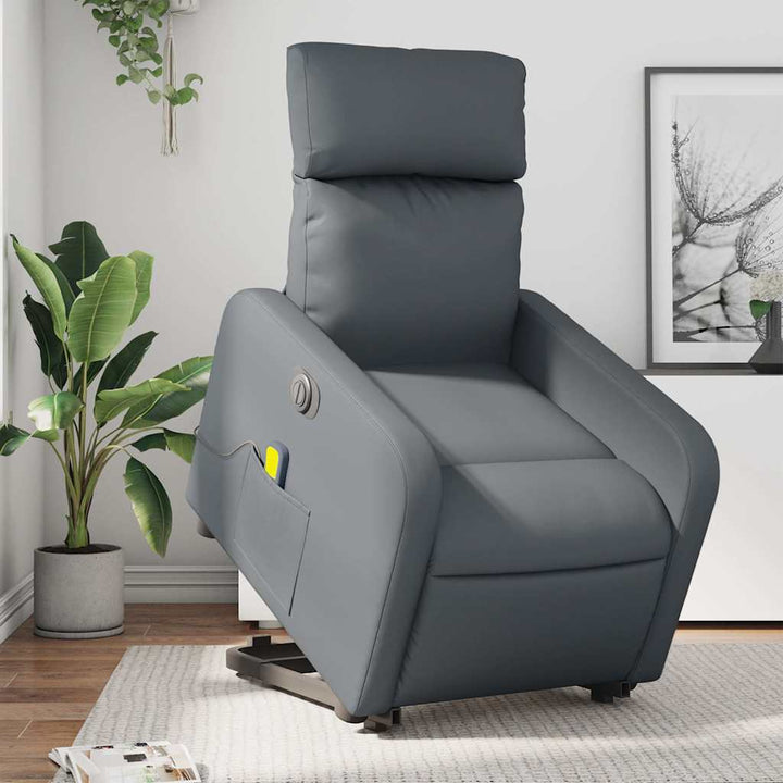 massagestol med løftefunktion kunstlæder grå
