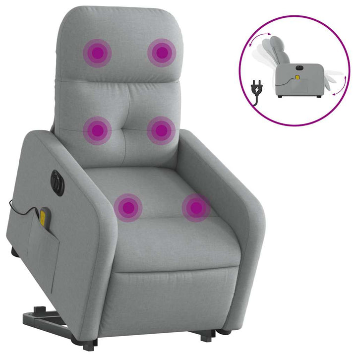 elektrisk massagestol med løftefunktion stof lysegrå